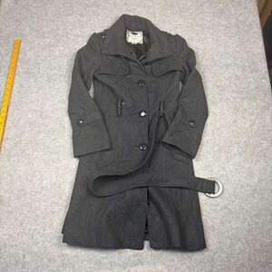 Guess Jeans Womens Charcoal Grey Wool Blend Belted Trench Coat XS